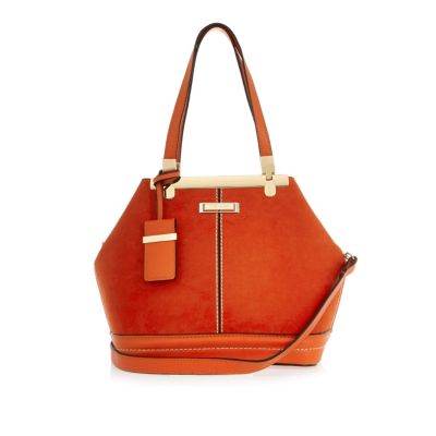 Orange faux suede bucket handbag